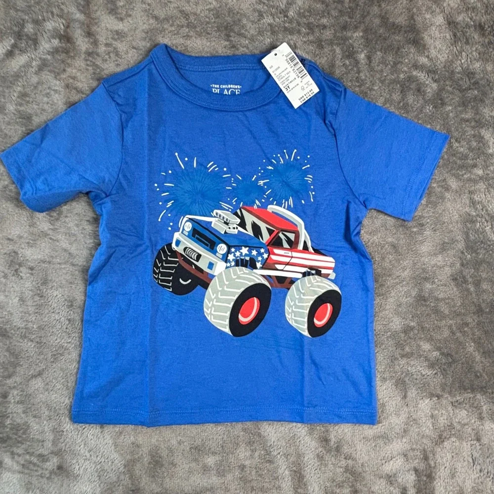 The Childrens Place Boys Monster Truck Graphic Tee Cobalt Sea Blue 3T NWT